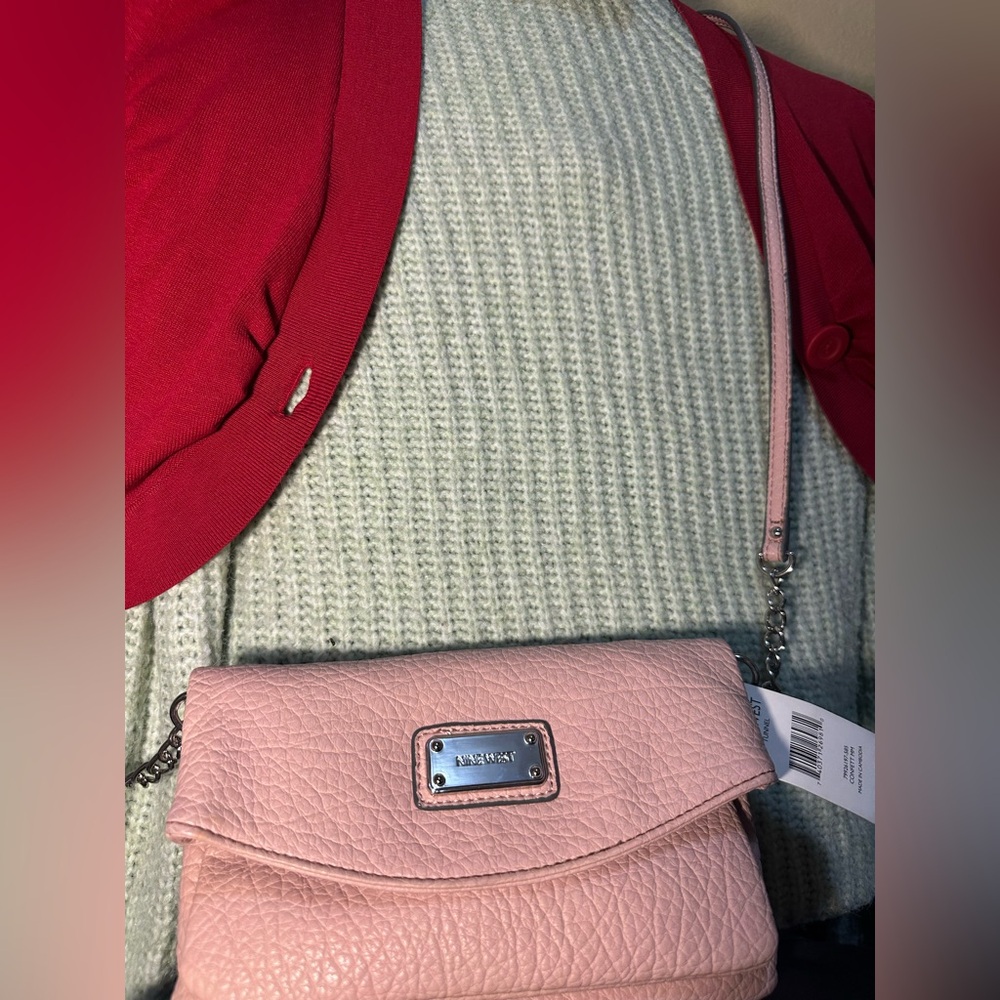Nine West Tunnel Mini Crossbody Bag Pink Faux Leather New w/ Tag